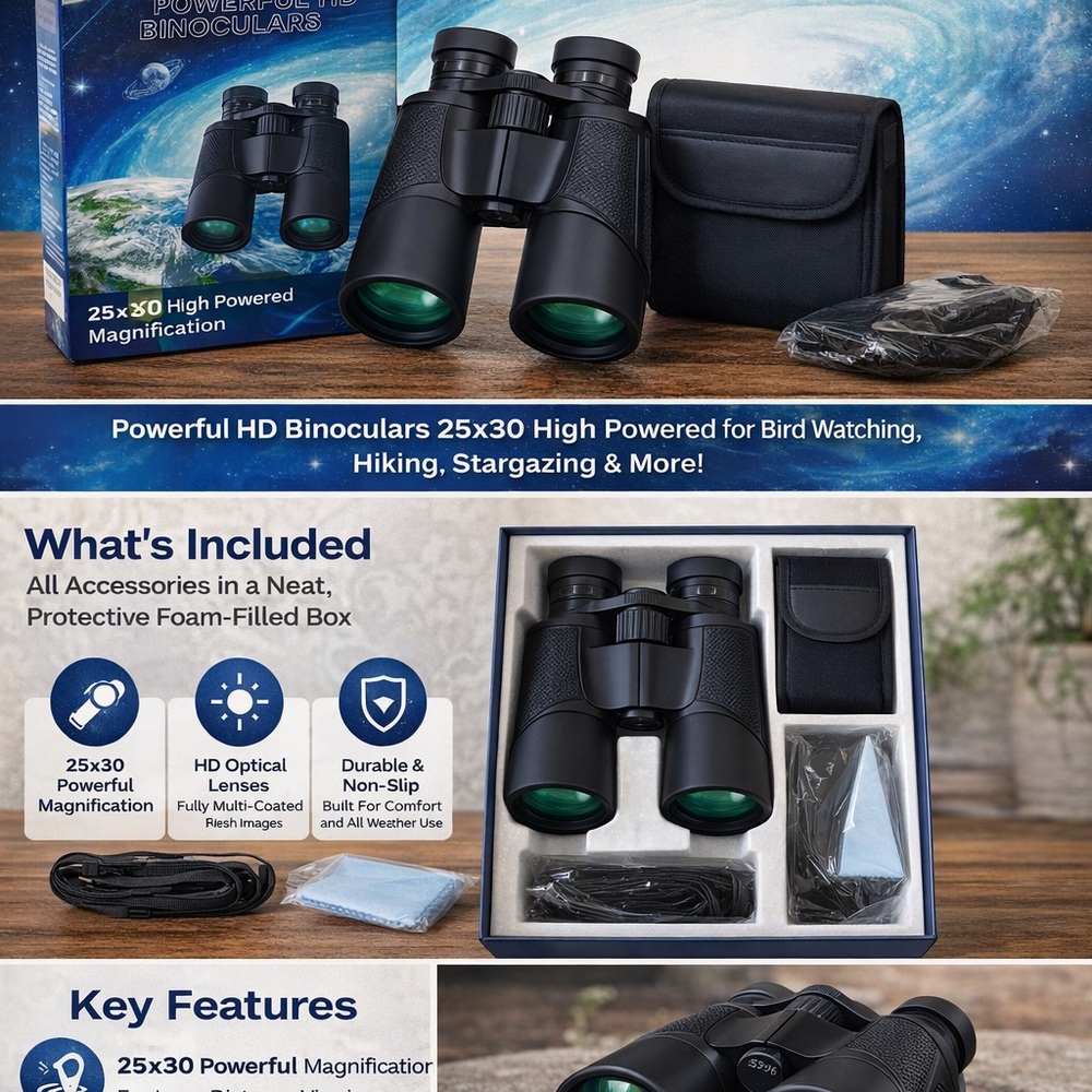 Black High-Powered Binoculars Powerful Magnification for Bird Watching